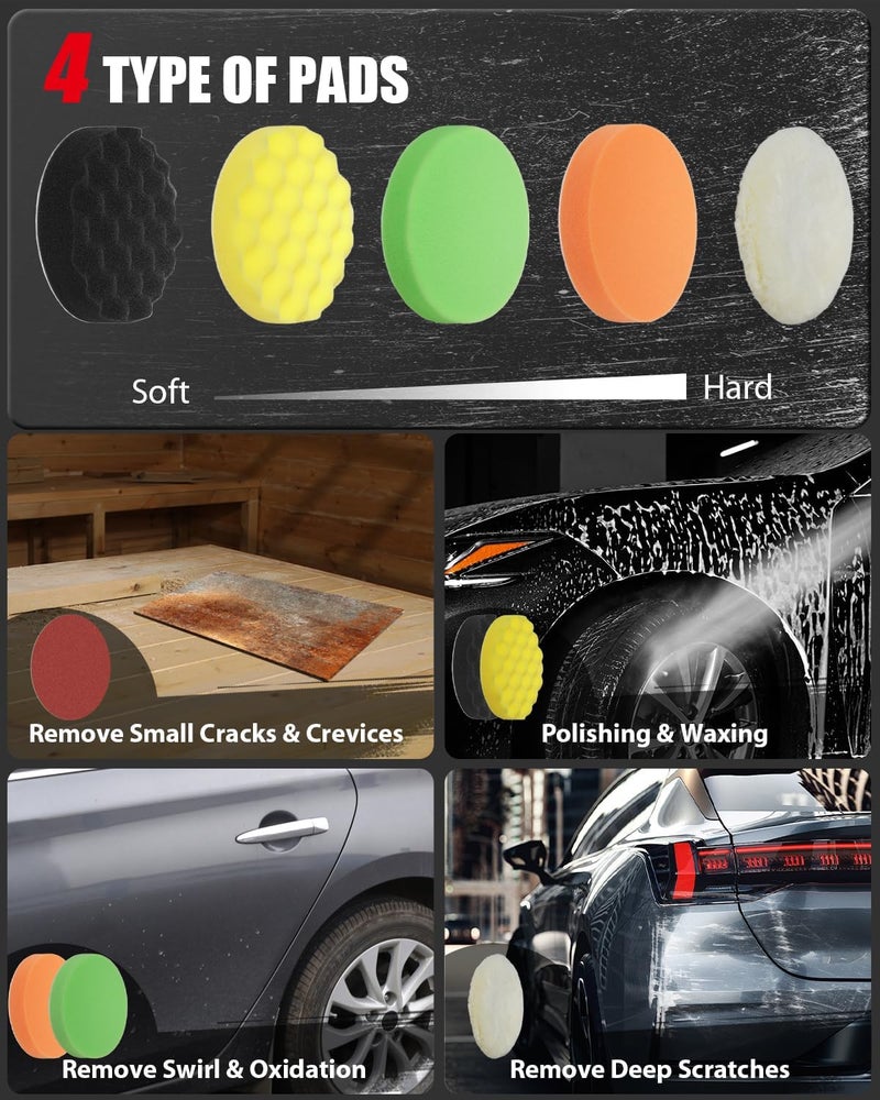 AVID POWER Car Buffer Polisher, 1200W 7 Inch/6 Inch Rotary Buffer Waxer, 6 Variable Speed 1600-3500 RPM, Detachable Handle & Side Handle for Car Detailing, Boat Sanding, Polishing and Waxing - Image 3